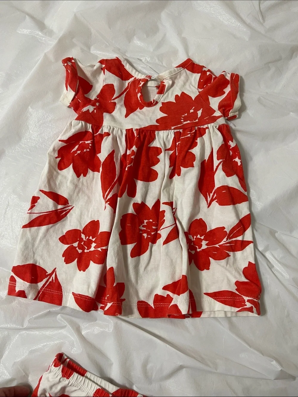 Carter's White Dress with Red Floral Print and Matching Diaper Cover